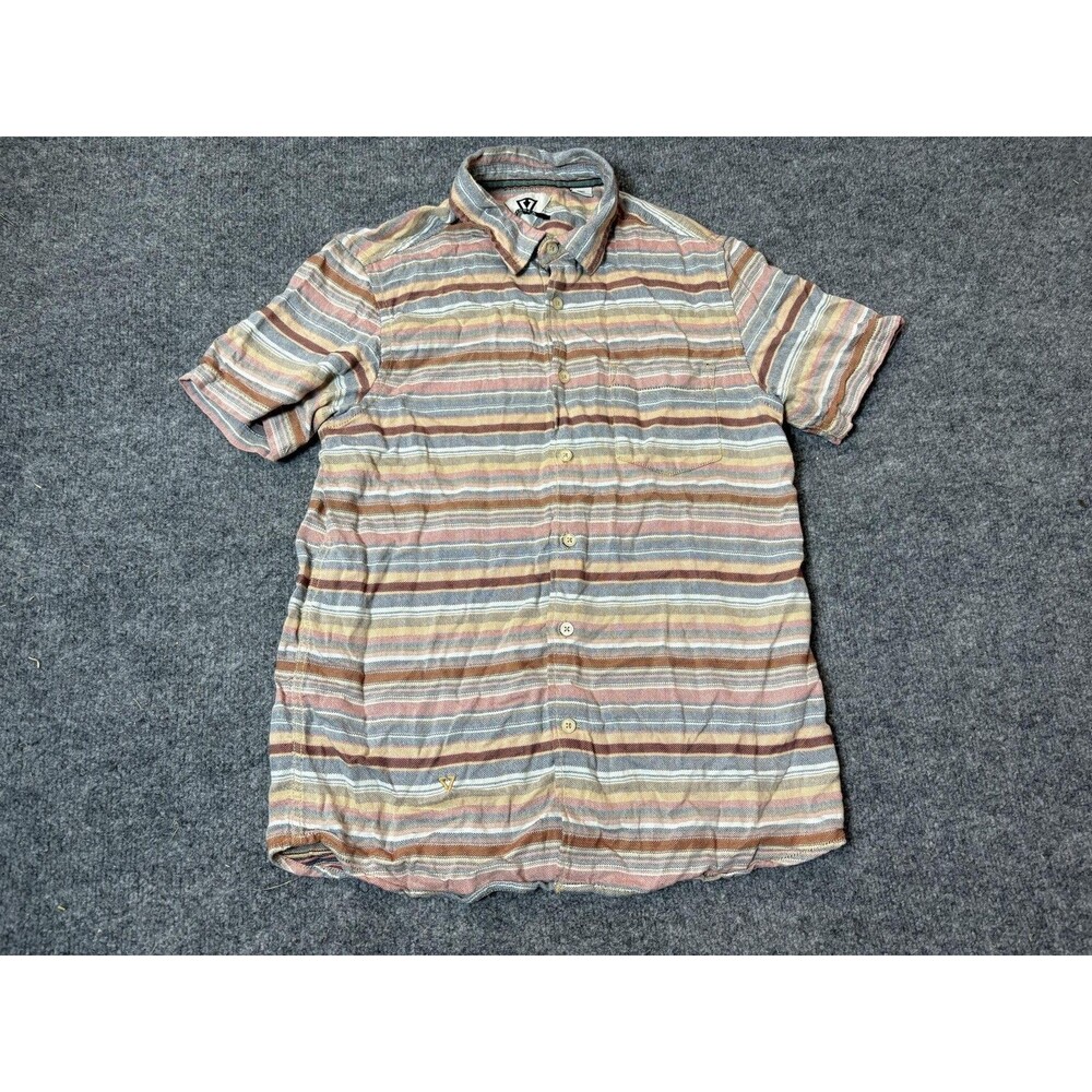 Vissla Shirt Mens S Multicolor Stripe Short Sleeve Woven Cotton Button-Up Casual